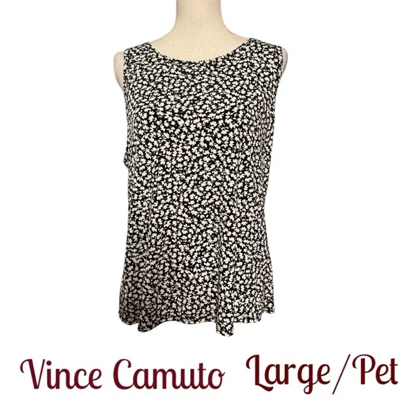 ❤️Vince Camuto Black/White Print Top/Shell Back Detail SZ: LARGE/PETITE #R - Picture 2 of 9